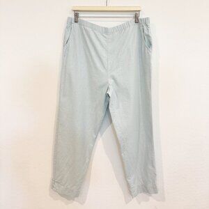 Vintage Diagonal Linen Cotton Elastic Pull On Pants Pastel Light Blue Vtg Medium